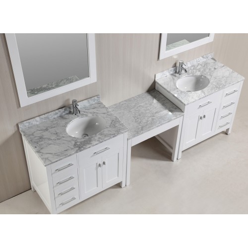 Two London 36" Single Sink Vanity Set in White with One Make-up table in White