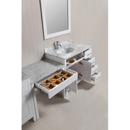 Two London 36" Single Sink Vanity Set in White with One Make-up table in White