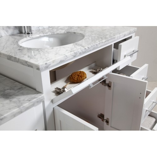 Two London 36" Single Sink Vanity Set in White with One Make-up table in White