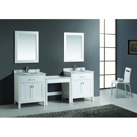 Two London 30" Single Sink Vanity Set in White and One Make-up table in White