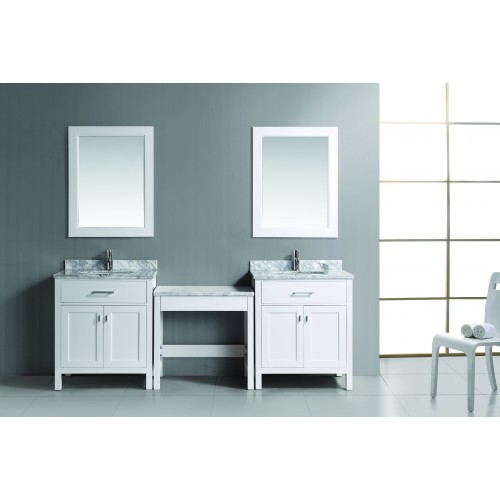 Two London 30" Single Sink Vanity Set in White and One Make-up table in White