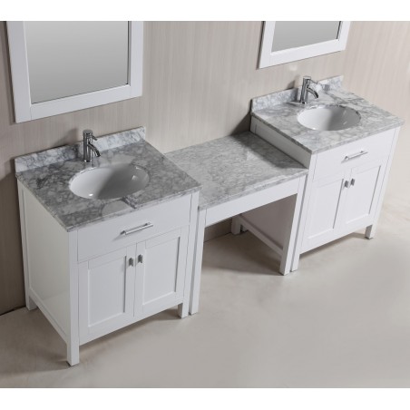 Two London 30" Single Sink Vanity Set in White and One Make-up table in White