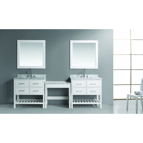 Two London 36" Single Sink Vanity Set in White with One Make-up table in White