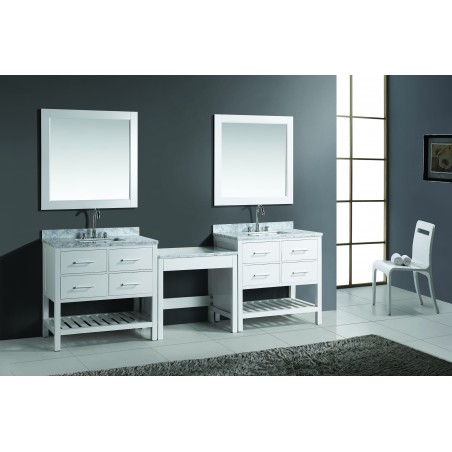 Two London 36" Single Sink Vanity Set in White with One Make-up table in White