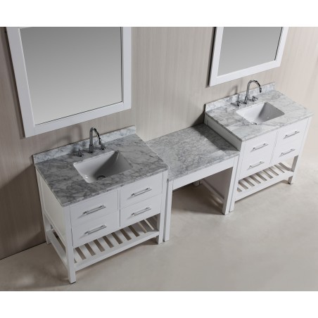 Two London 36" Single Sink Vanity Set in White with One Make-up table in White