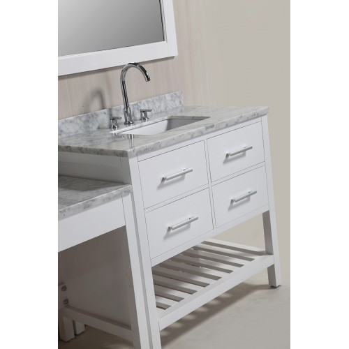 Two London 36" Single Sink Vanity Set in White with One Make-up table in White