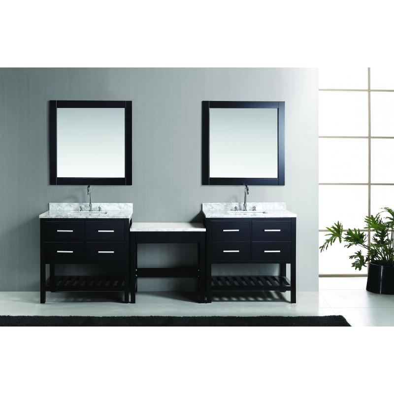 Two London 36" Single Sink Vanity Set in Espresso with One Make-up table in Espresso