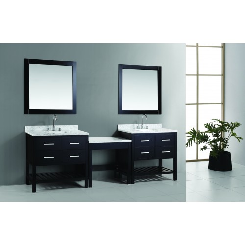 Two London 36" Single Sink Vanity Set in Espresso with One Make-up table in Espresso