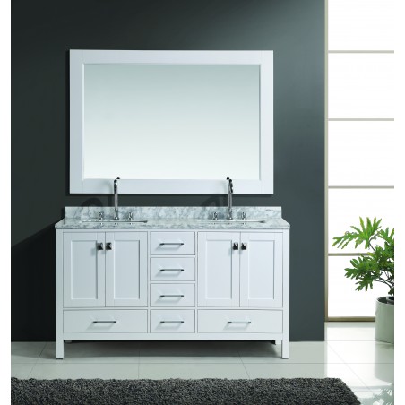 London 60" Double Sink Vanity Set in White Finish