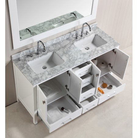 London 60" Double Sink Vanity Set in White Finish