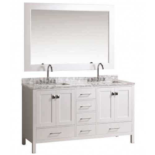 London 60" Double Sink Vanity Set in White Finish