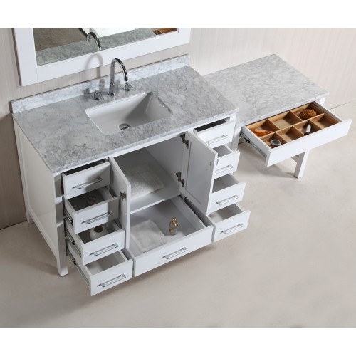 London 48" Single Sink Vanity Set in White Finish with One Make-up table in White Finish