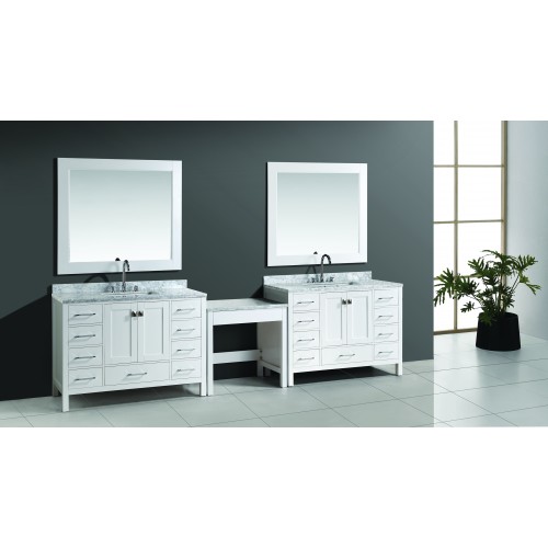 Two London 48" Single Sink Vanity Set in White Finish with One Make-up table in White