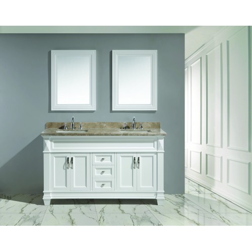 Hudson 60" Double Sink Vanity Set in White with Marble Top