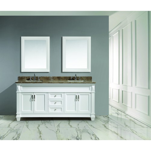 Hudson 72" Double Sink Vanity Set in White with White Carrara Marble Countertop