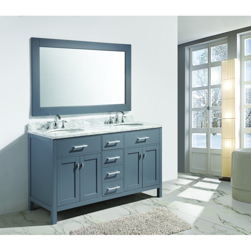 London 61" Double Sink Vanity Set in Gray Finish 