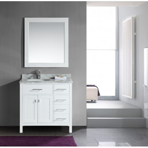 London 36" Single Sink Vanity Set in White Finish with Drawers on the Right