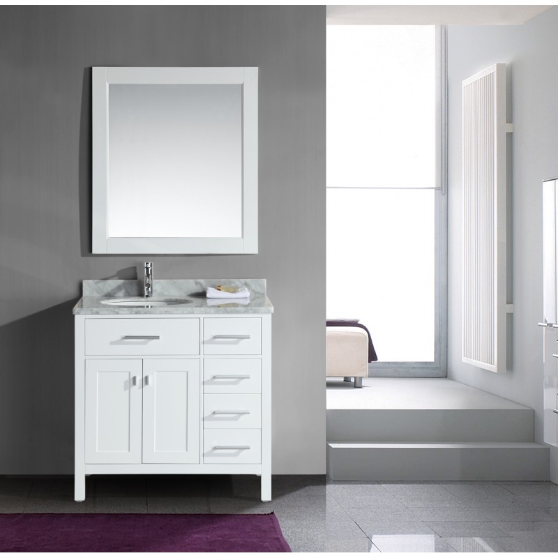 London 36" Single Sink Vanity Set in White Finish with Drawers on the Right