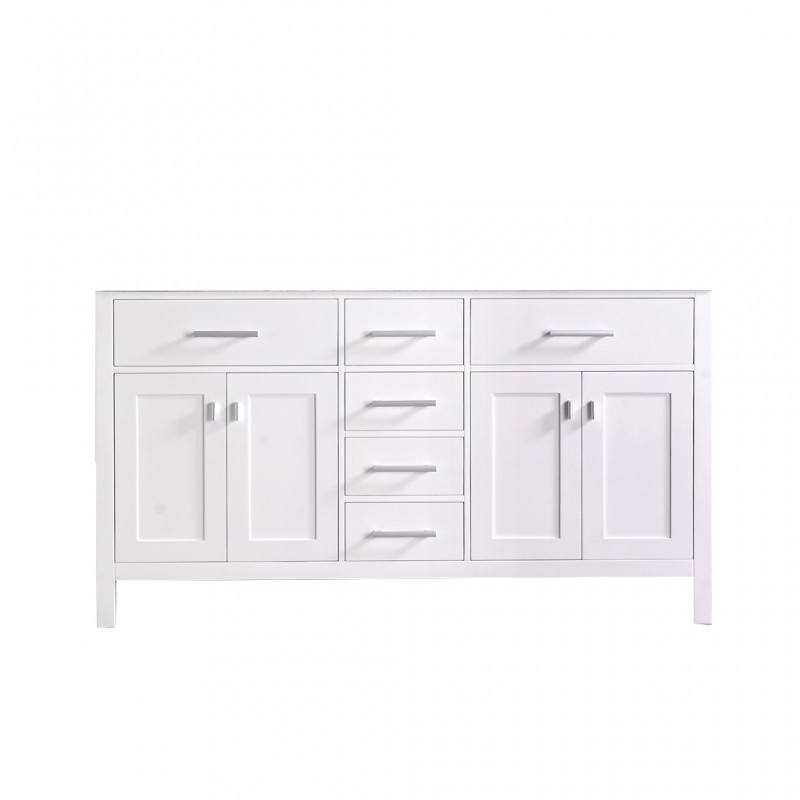 London 61" Double Sink Base Cabinet in White