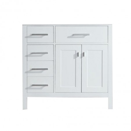 London 36" Single Sink Base Cabinet in White with Drawers on the Left