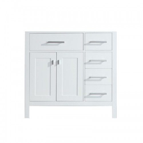 London 36" Single Sink Base Cabinet in White with Drawers on the Right