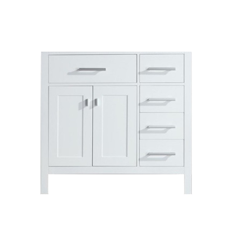 London 36" Single Sink Base Cabinet in White with Drawers on the Right