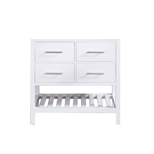 London 36" Single Sink Base Cabinet in White with Open Bottom