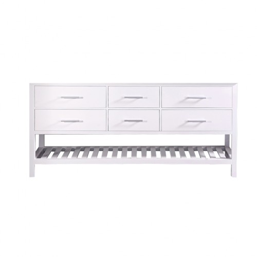 London 72" Double Sink Base Cabinet in White with Open Bottom