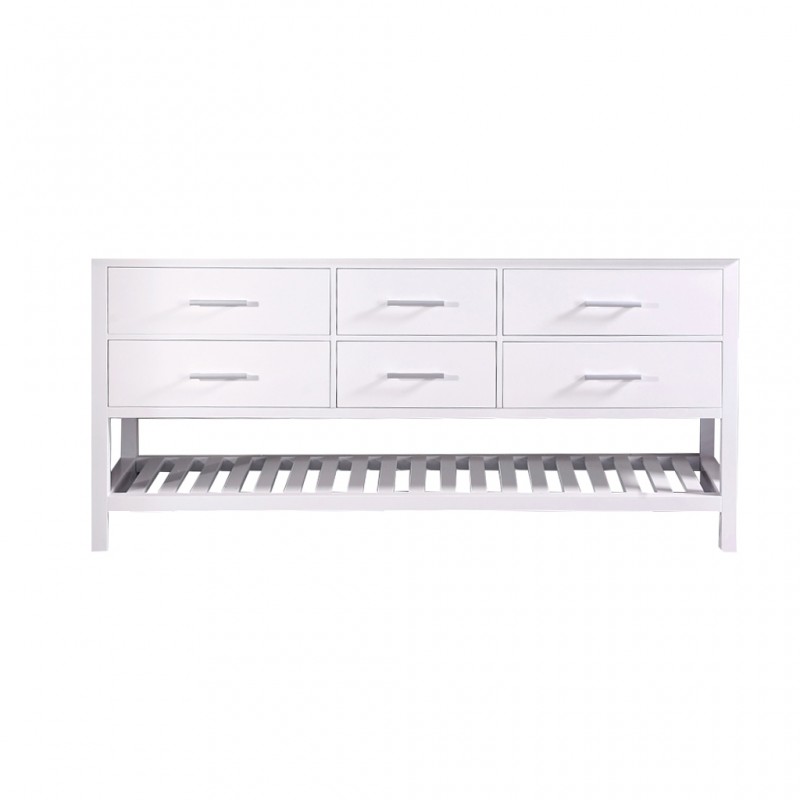 London 72" Double Sink Base Cabinet in White with Open Bottom