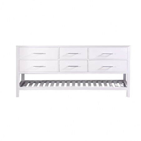 London 72" Double Sink Base Cabinet in White with Open Bottom