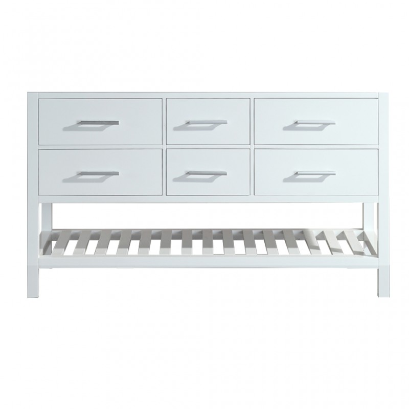 London 61" Double Sink Base Cabinet in White with Open Bottom