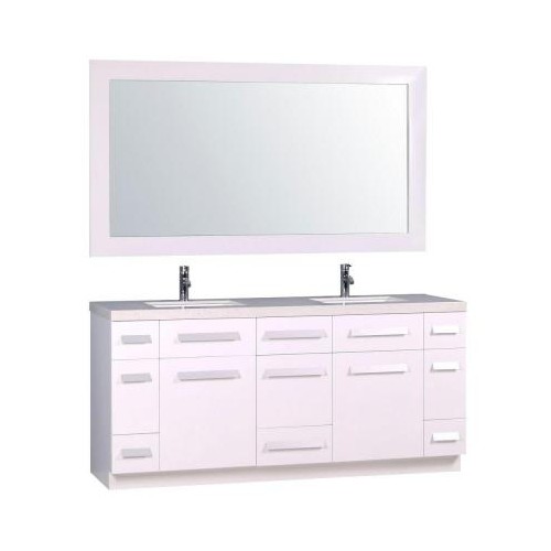 Moscony 72" Double Sink Vanity Set in White and Matching Mirror in White