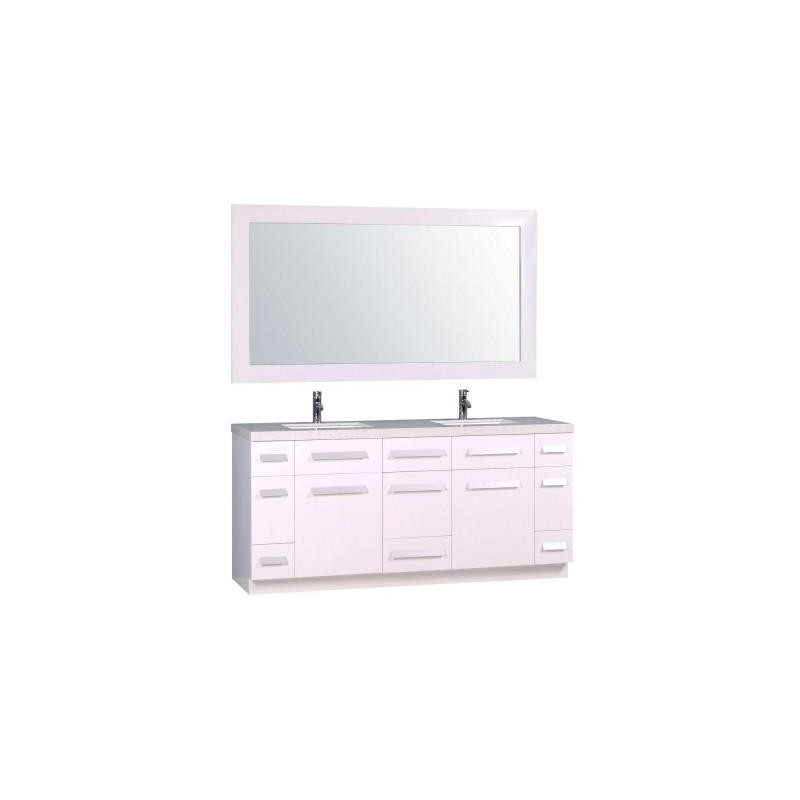 Moscony 72" Double Sink Vanity Set in White and Matching Mirror in White