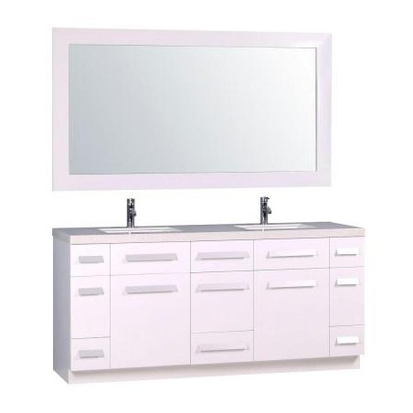 Moscony 72" Double Sink Vanity Set in White and Matching Mirror in White