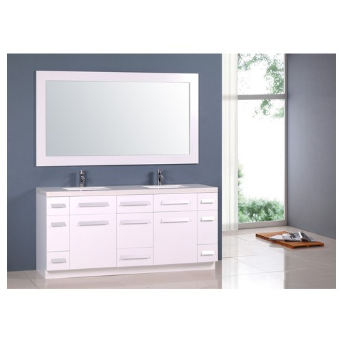 Moscony 72" Double Sink Vanity Set in White and Matching Mirror in White