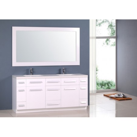 Moscony 72" Double Sink Vanity Set in White and Matching Mirror in White