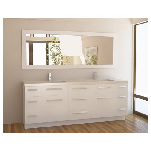 Moscony 72" Double Sink Vanity Set in White and Matching Mirror in White