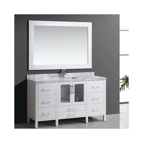 Stanton 60" Single Sink Vanity Set with Marble Top In White and Mirror