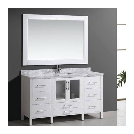 Stanton 60" Single Sink Vanity Set with Marble Top In White and Mirror