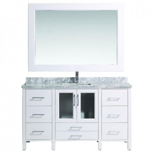 Stanton 60" Single Sink Vanity Set with Marble Top In White and Mirror