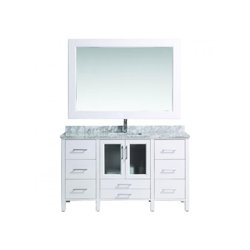 Stanton 60" Single Sink Vanity Set with Marble Top In White and Mirror