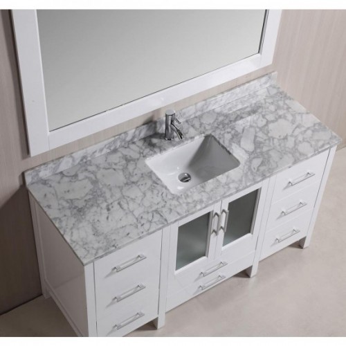 Stanton 60" Single Sink Vanity Set with Marble Top In White and Mirror