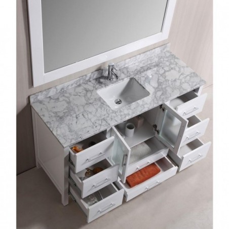 Stanton 60" Single Sink Vanity Set with Marble Top In White and Mirror