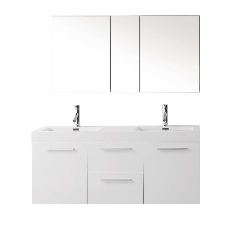 Midori 54" Double Bathroom Vanity Cabinet Set in Gloss White