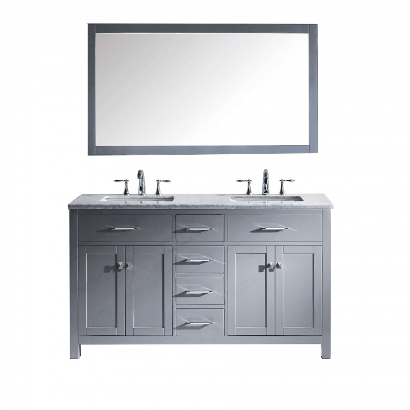 Caroline 60" Double Bathroom Vanity Cabinet Set in Grey
