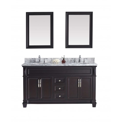 Victoria 60" Double Bathroom Vanity Cabinet Set in Espresso
