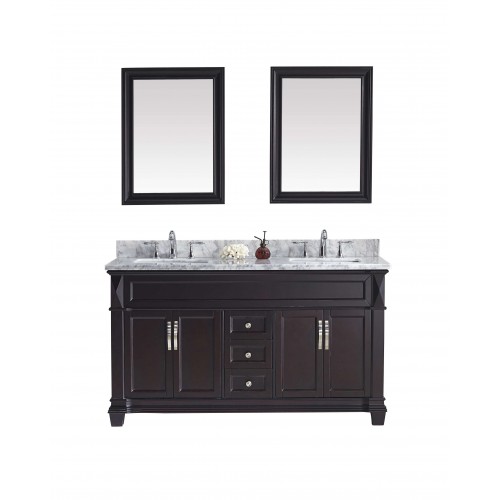 Victoria 60" Double Bathroom Vanity Cabinet Set in Espresso