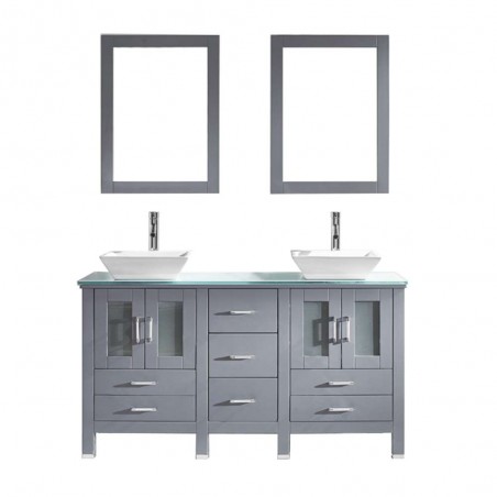 Bradford 60" Double Bathroom Vanity Cabinet Set in Grey