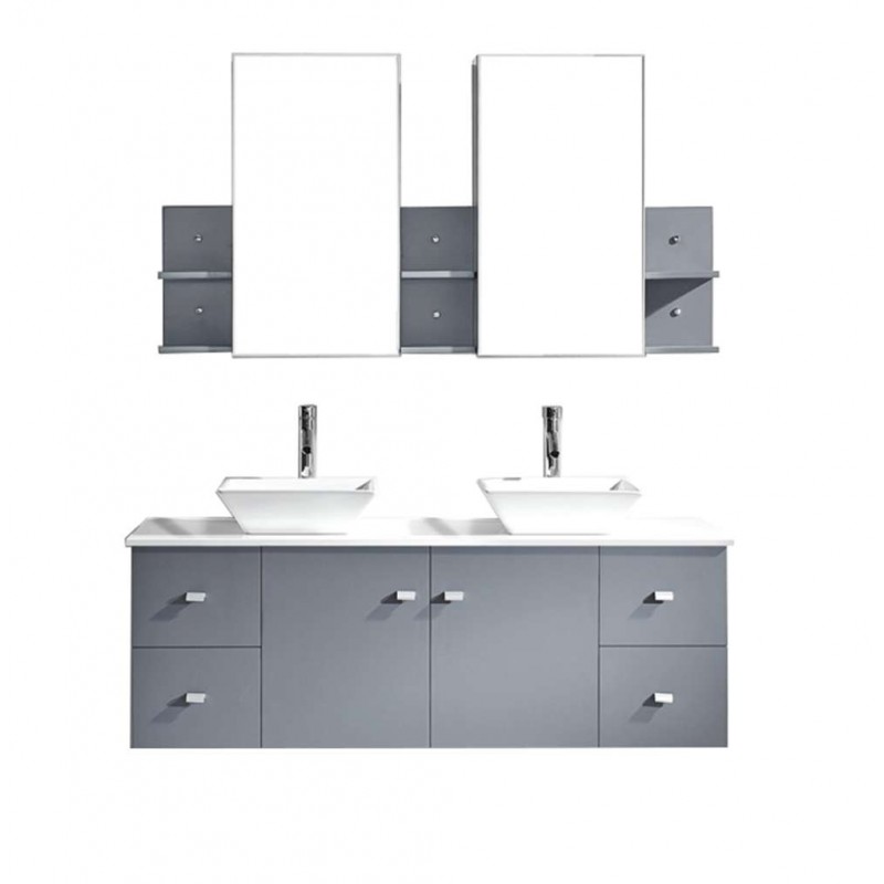 Clarissa 61" Double Bathroom Vanity Cabinet Set in Grey