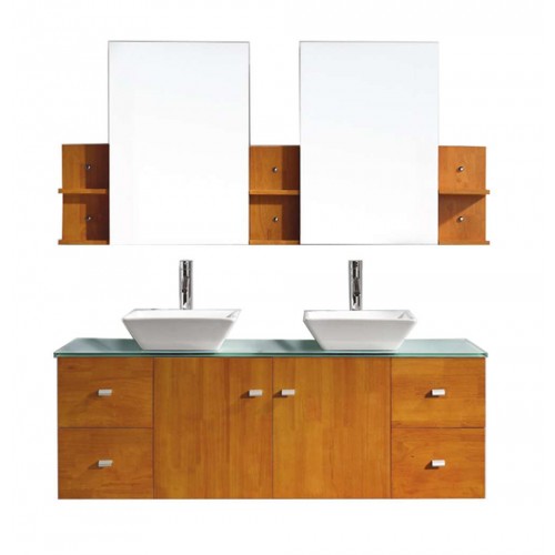 Clarissa 61" Double Bathroom Vanity Cabinet Set in Honey Oak